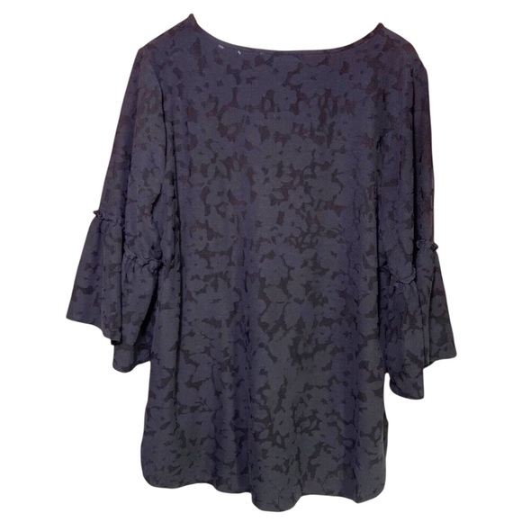 Apt 9 Women Black Blouse Top Size XL Bell 3/4 Sleeve Floral Stretch - Picture 5 of 11